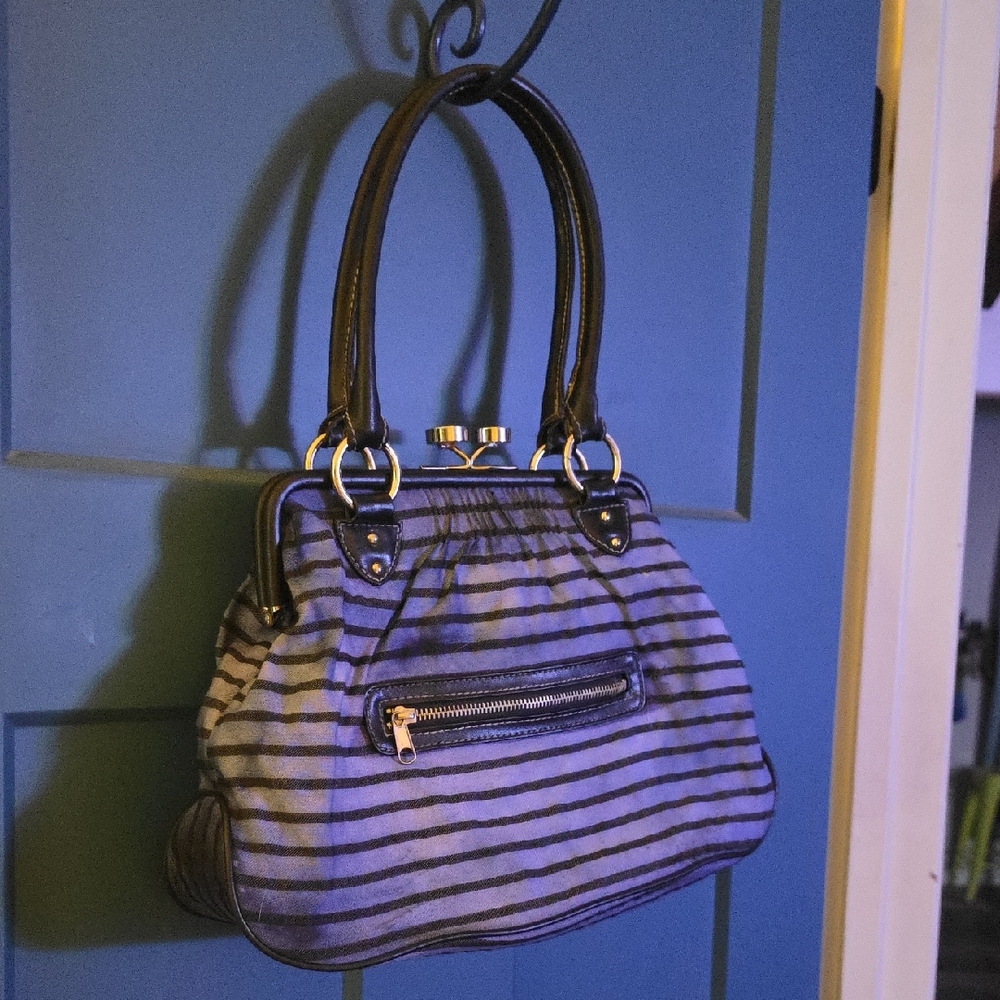 Striped Blue and Black Women's Handbag